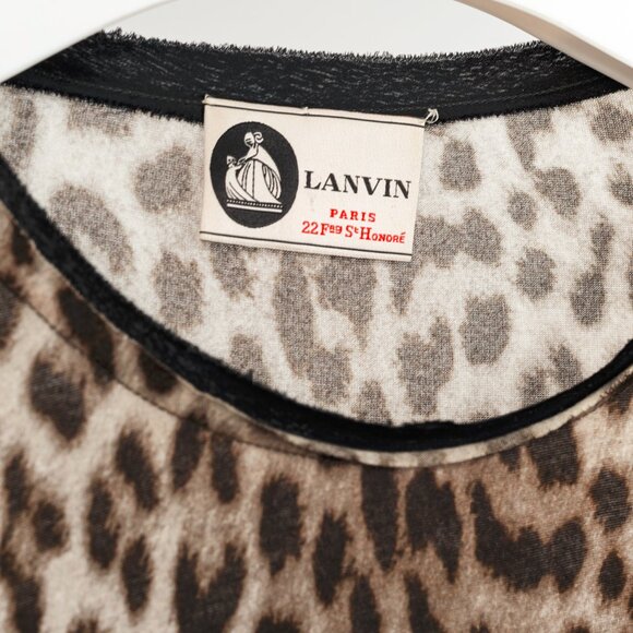 Lanvin PF/10 Grey Leopard-Print Silk-Trim 3/4-Sleeve T-Shirt - Picture 4 of 9